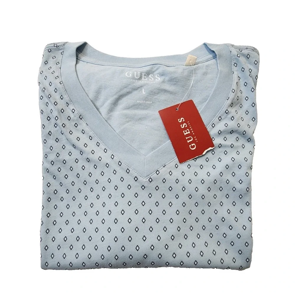 GUESS Los Angeles Men's Short Sleeve T-Shirt Size L Juliardo V-Neck Blue New - Picture 7 of 7